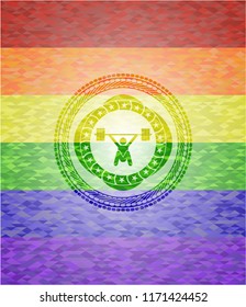 snatch, weightlifting icon inside lgbt colors emblem 