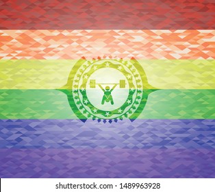 snatch, weightlifting icon inside lgbt colors emblem 