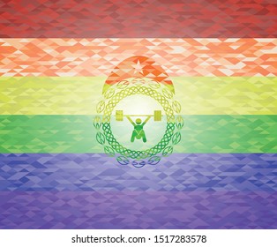 snatch, weightlifting icon inside lgbt colors emblem 