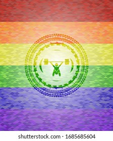 snatch, weightlifting icon inside lgbt colors emblem 