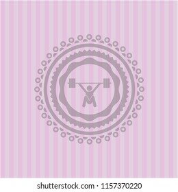 snatch, weightlifting icon inside pink emblem. Vintage.