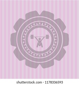 snatch, weightlifting icon inside pink emblem. Retro