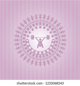 snatch, weightlifting icon inside pink emblem. Vintage.