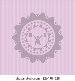 snatch, weightlifting icon inside pink emblem