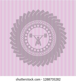 snatch, weightlifting icon inside pink emblem. Vintage.