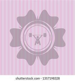 snatch, weightlifting icon inside pink emblem. Vintage.