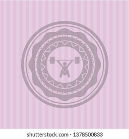 snatch, weightlifting icon inside pink emblem. Vintage.