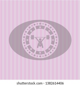 snatch, weightlifting icon inside pink emblem