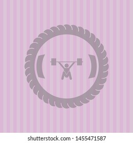 snatch, weightlifting icon inside pink emblem. Retro