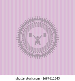 snatch, weightlifting icon inside pink emblem. Retro