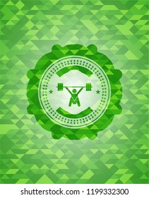 snatch, weightlifting icon inside realistic green mosaic emblem