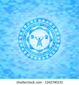 snatch, weightlifting icon inside realistic light blue mosaic emblem
