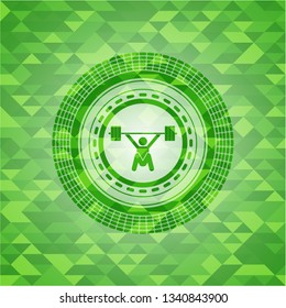 snatch, weightlifting icon inside realistic green mosaic emblem
