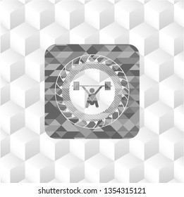 snatch, weightlifting icon inside realistic grey emblem with cube white background