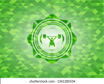 snatch, weightlifting icon inside realistic green mosaic emblem