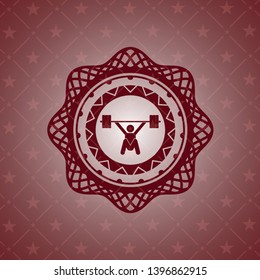 snatch, weightlifting icon inside realistic red emblem