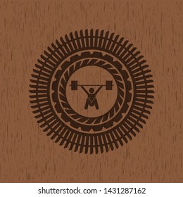 snatch, weightlifting icon inside realistic wooden emblem