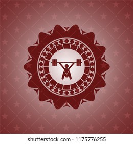 snatch, weightlifting icon inside red emblem. Vintage.