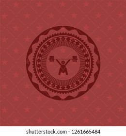snatch, weightlifting icon inside red emblem. Retro