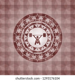 snatch, weightlifting icon inside red badge with geometric pattern. Seamless.
