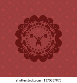snatch, weightlifting icon inside red emblem. Vintage.