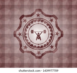 snatch, weightlifting icon inside red badge with geometric pattern. Seamless.