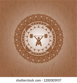 snatch, weightlifting icon inside retro wood emblem