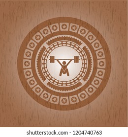 snatch, weightlifting icon inside retro style wood emblem