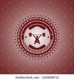 snatch, weightlifting icon inside retro style red emblem