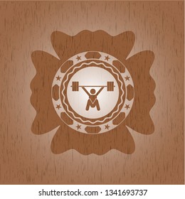 snatch, weightlifting icon inside retro style wood emblem