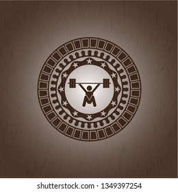 snatch, weightlifting icon inside retro style wood emblem