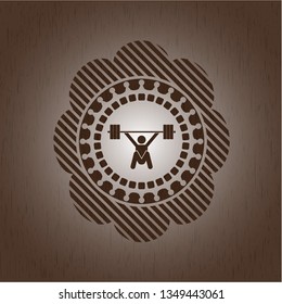 snatch, weightlifting icon inside retro style wood emblem