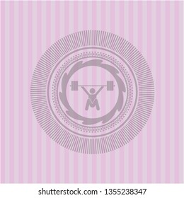 snatch, weightlifting icon inside retro style pink emblem