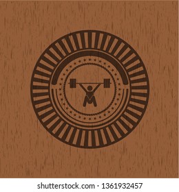 snatch, weightlifting icon inside retro style wood emblem