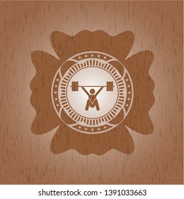 snatch, weightlifting icon inside retro wooden emblem