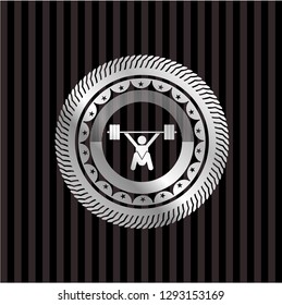 snatch, weightlifting icon inside silver shiny badge