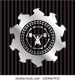snatch, weightlifting icon inside silver emblem