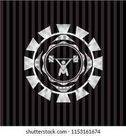 snatch, weightlifting icon inside silvery emblem or badge