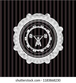 snatch, weightlifting icon inside silvery shiny badge