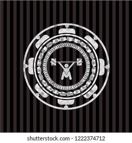 snatch, weightlifting icon inside silvery emblem