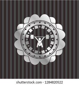 snatch, weightlifting icon inside silvery shiny badge