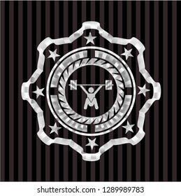 snatch, weightlifting icon inside silvery shiny emblem