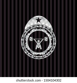 snatch, weightlifting icon inside silvery shiny badge