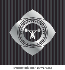 snatch, weightlifting icon inside silvery badge or emblem