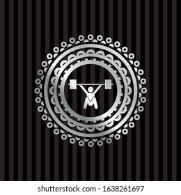 snatch, weightlifting icon inside silvery shiny emblem