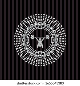 snatch, weightlifting icon inside silvery emblem