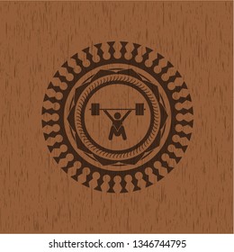snatch, weightlifting icon inside vintage wood emblem