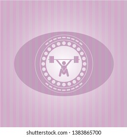 snatch, weightlifting icon inside vintage pink emblem