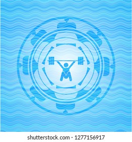 snatch, weightlifting icon inside water concept style emblem.