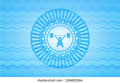 snatch, weightlifting icon inside water concept style emblem.